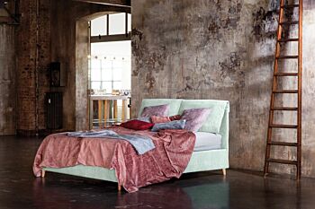 Letto Susanna matrimoniale moderno, disponibile in 70 finiture, completo di rete contenitore