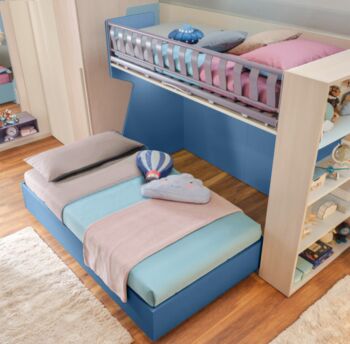 Letto piazza e mezza sommier con ruote, finitura Blu navy Zenzero Shop