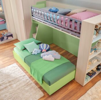 Letto sommier 80x200 con ruote Moretti Compact, finitura Verde cedro