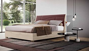 Letto matrimoniale king size finitura Olmo Natura e Bordeaux