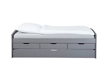 Letto con secondo letto estraibile con ruote e 3 cassetti, colore grigio
