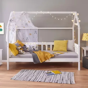 Letto montessoriano design a casetta, Bianco, 90x200 cm Zenzero Shop