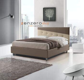 Letto matrimoniale Menkar con contenitore in finitura tortora e beige