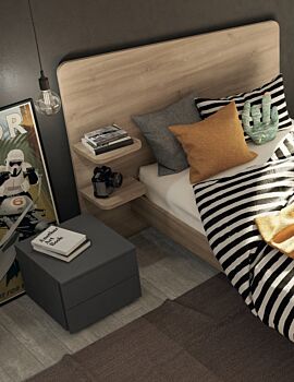 Camera con letto 1 piazza e mezza in finitura Grigio titanio e Royal Oak