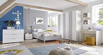 Letto singolo Square grigio in tessuto imbottito, testiera riquadrata