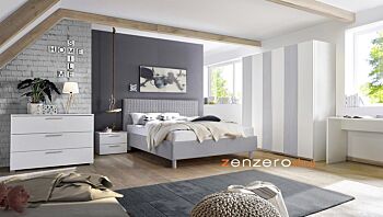 Letto a cassettone matrimoniale Square in tessuto grigio imbottito, testiera riquadrata