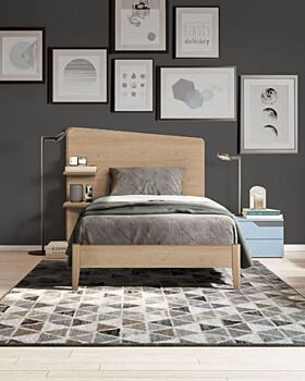 Letto singolo Edge Plus con testata in legno, finitura Royal Oak