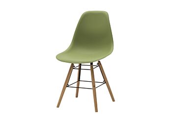 Sedia di Design Verde con gambe in Legno, seduta in pvc