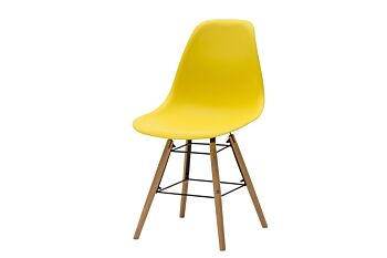 Sedia di Design Gialla con gambe in Legno, seduta in pvc