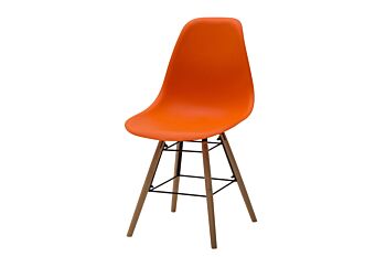 Sedia di Design Arancio con gambe in Legno, seduta in pvc