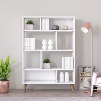 Libreria bianca Ankara con piedini Rovere