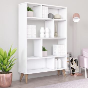 Libreria bianca Ankara con piedini Rovere