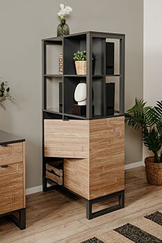 Libreria di design in stile nordico in finitura antracite e bamboo