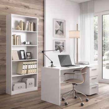 Libreria alta moderna, 4 ripiani, finitura bianco artik