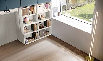 Armadio a ponte con libreria, finitura Petrolio, Bianco e Bianco altea