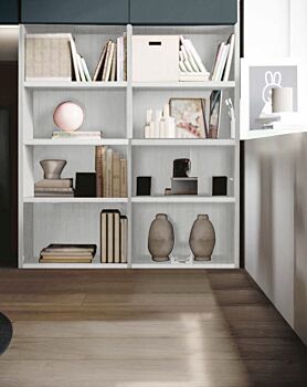 Armadio a ponte con libreria, finitura Petrolio, Bianco e Bianco altea