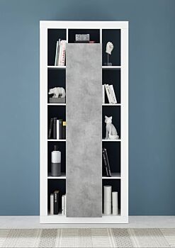 Colonna a 1 anta moderna, Bianco lucido e Cemento, Made in Italy