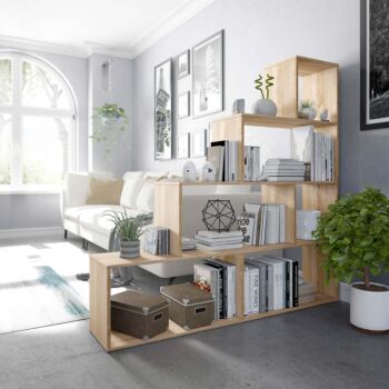 Libreria divisoria bifacciale, design moderno, finitura Rovere