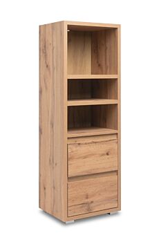 Moderna Libreria salvaspazio con 2 cassetti, finitura Rovere