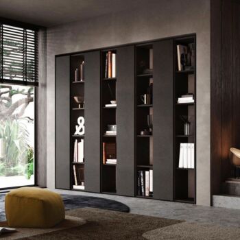 Parete attrezzata, Soggiorno libreria finitura Lava, Made in Italy