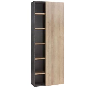 Libreria Point con 1 anta e 5 ripiani in finitura ossido e rovere