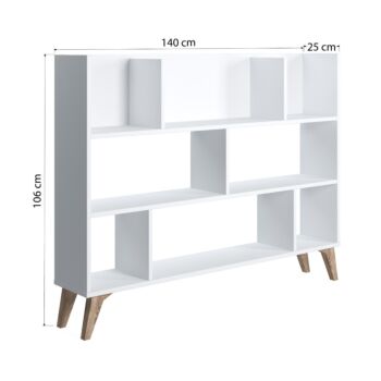 Libreria Ankara bassa bianca con piedini rovere