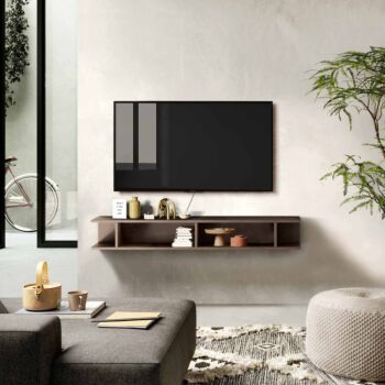 libreria porta tv sospesa, finitura bronzo