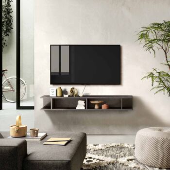 porta tv, libreria sospesa finitura piombo
