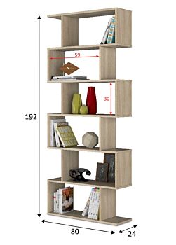 Libreria moderna con 6 ripiani, finitura rovere canadian