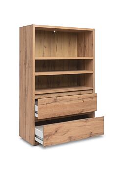 Spaziosa Libreria con 2 ripiani e 2 cassetti, finitura Rovere
