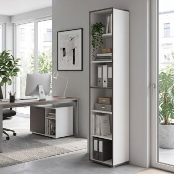Libreria alta, 45x227x42 h cm, Bianco e Grigio scuro