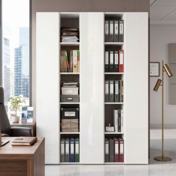 Libreria moderna per uffici, Bianco lucido, L.112