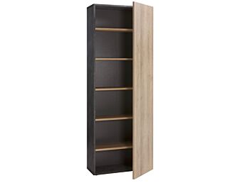 Libreria Point con 1 anta e 5 ripiani in finitura ossido e rovere