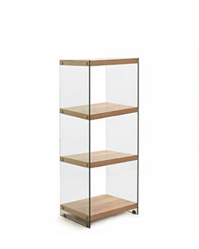 Libreria stile urban 4 ripiani e fianchi in vetro, finitura Rovere