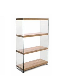 Libreria 4 ripiani stile urban con fianchi in vetro, finitura Rovere