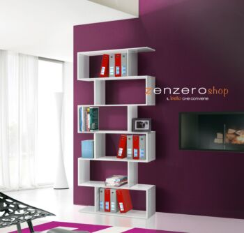 Libreria verticale, colore bianco lucido, 6 ripiani, made in Italy