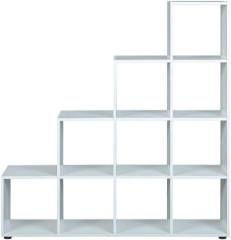 Libreria dieci vani quadrati a scala / bianco