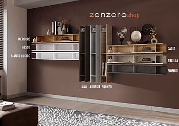 Libreria orizzontale sospesa, disponibile in diverse finiture