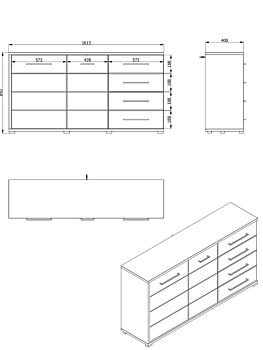 Credenza moderna 4 cassetti e 2 ante, Grigio grafite e Rovere