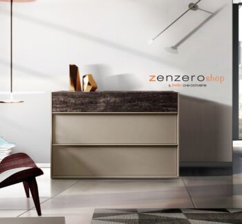 Set Bali con comò e coppia di comodini in finitura  Visone e Legno bruciato