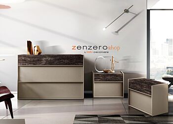 Set Bali con comò e coppia di comodini in finitura  Visone e Legno bruciato