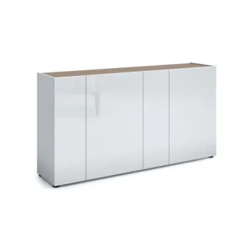 Madia moderna 4 ante, Bianco lucido con top Rovere in offerta