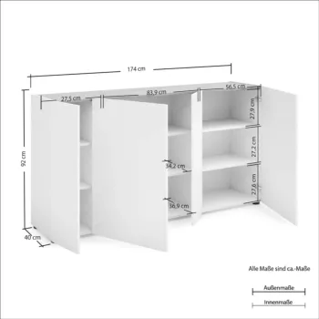 Madia moderna 4 ante, Bianco lucido con top Rovere in offerta