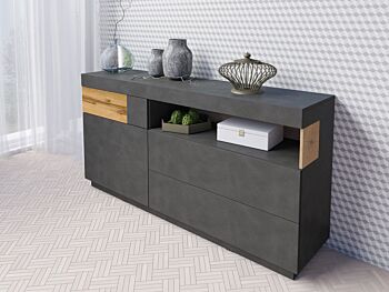 Madia minimal 1 anta e 3 cassetti, colore rovere naturale e antracite