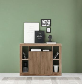 Soggiorno completo Made in Italy, finitura Mercure composto da madia 2 ante + 3 cassetti, tavolo allungabile e madia 2 ante 