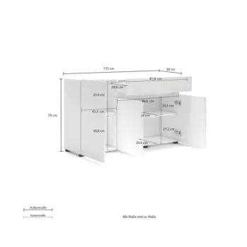 Madia elegante a 3 ante e 1 cassetto Bianco lucido, Made in Italy Zenzero Shop