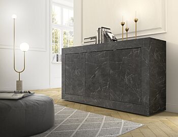 Madia moderna 3 ante effetto marmo nero, Made in Italy