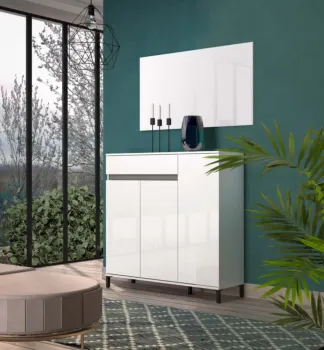 Madia moderna a 3 ante e 1 cassetto, Bianca lucida 