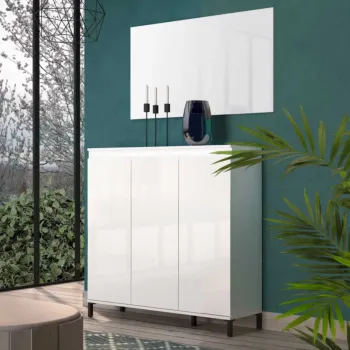 Economica Madia alta 3 ante colore Bianco Lucido, Made in italy