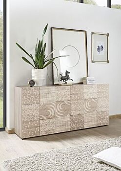 Madia con serigrafia, finitura rovere a 3 ante